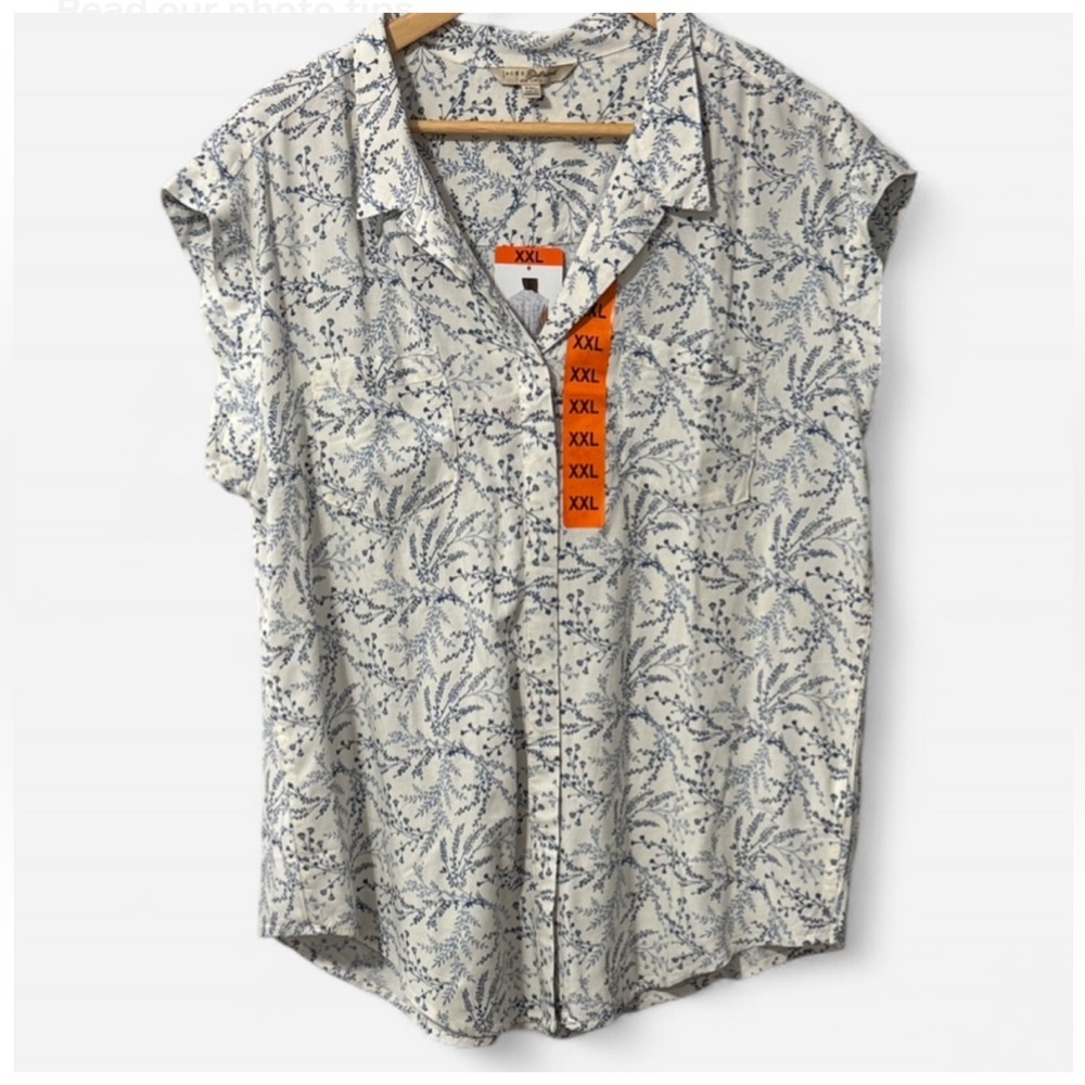 JACHS Girlfriend Blue and White Button Down Shirt NWT Size XXL